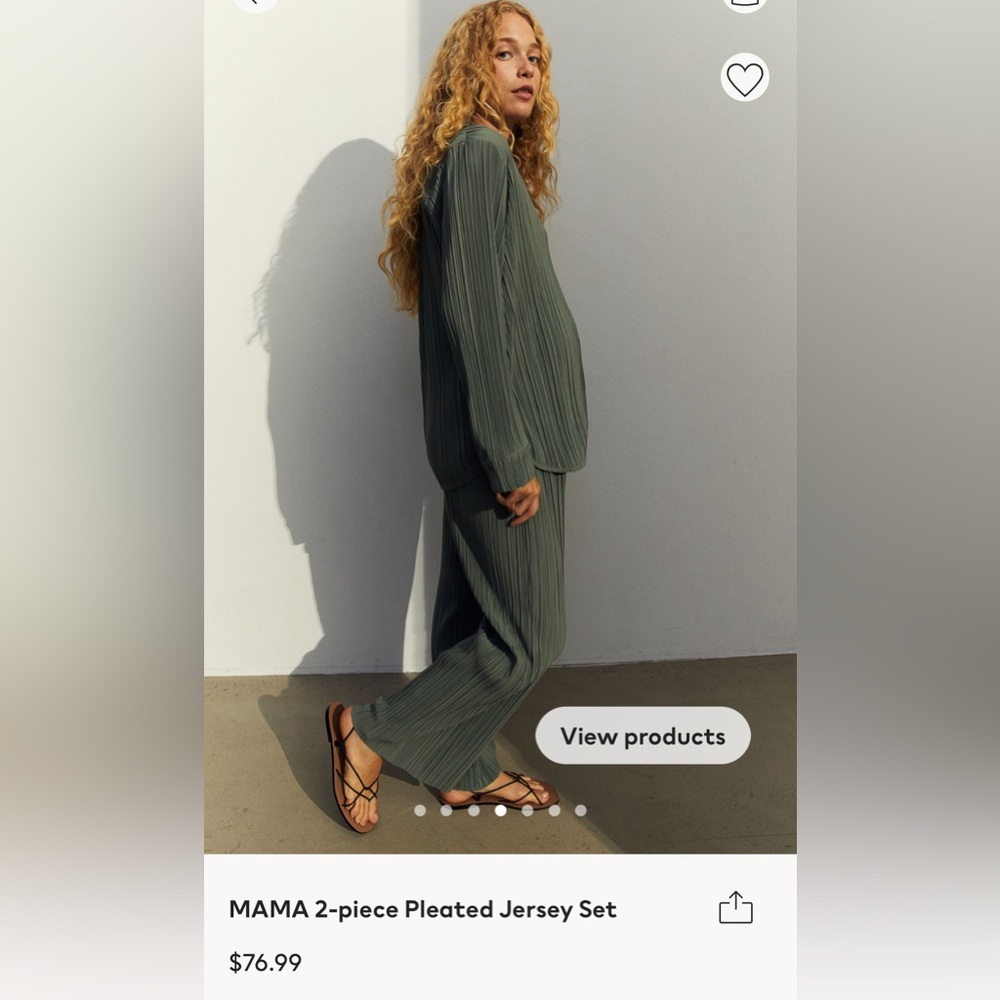 H&M mama maternity Green Pleated Jersey Set